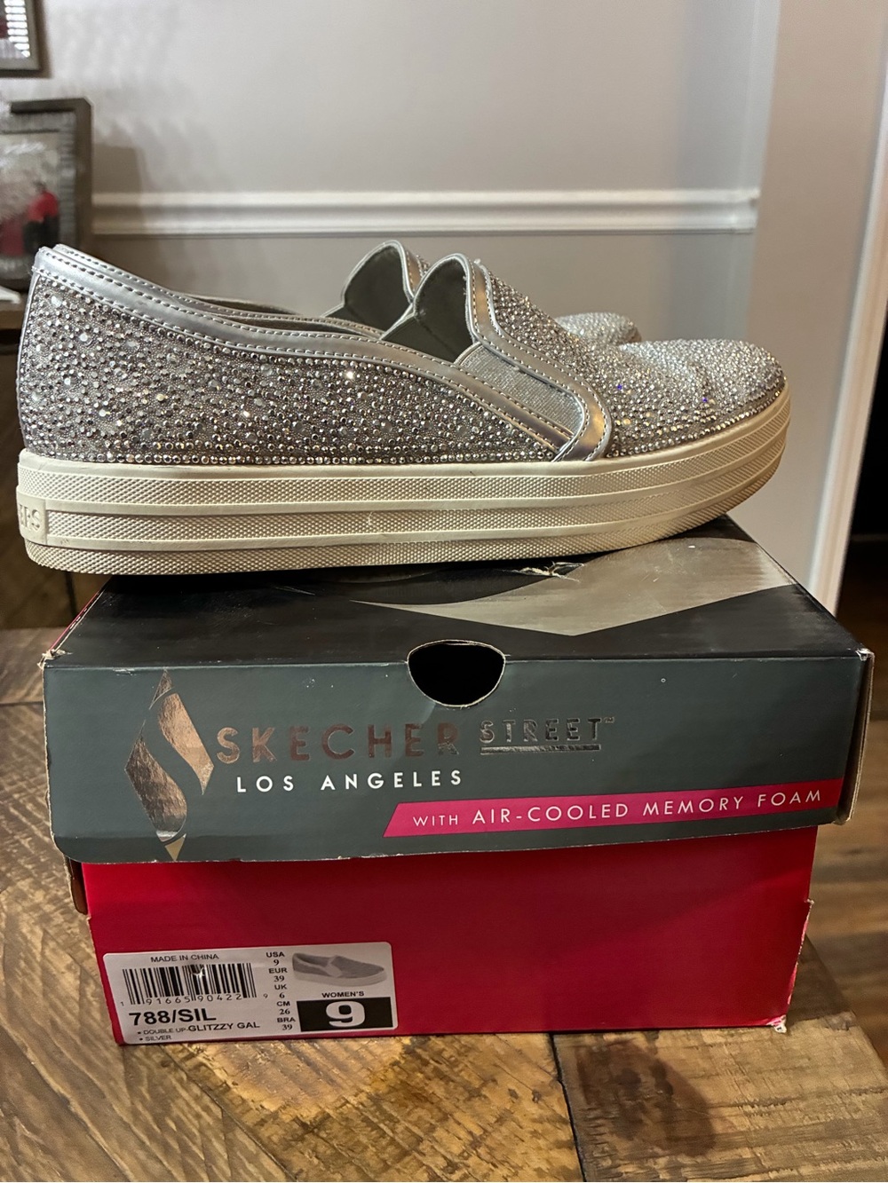 Skechers Silver Rhinestone Slip-On Platform Sneakers